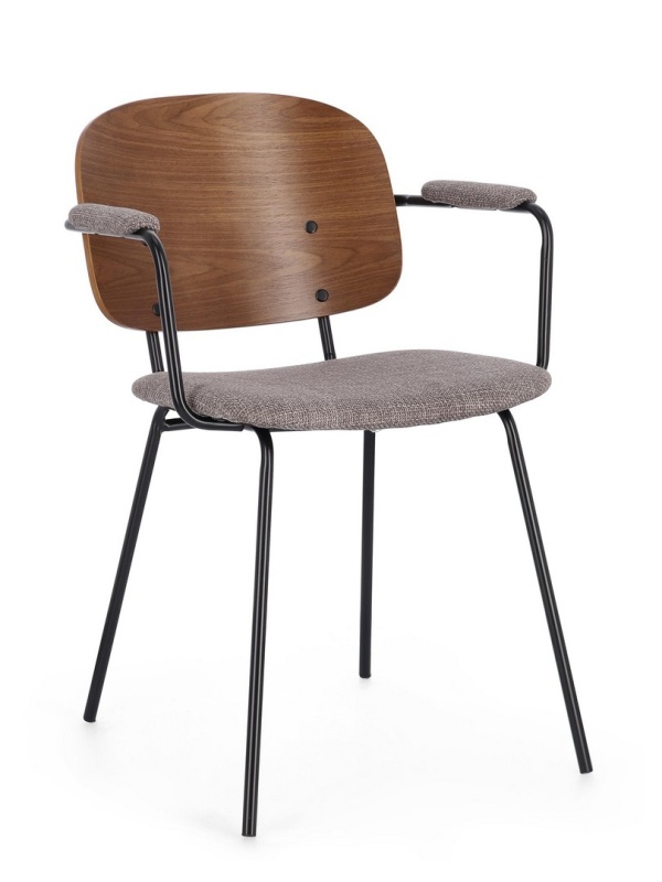 Set de 2 scaune vintage Sienna cu brațe, din țesătură, gri, 57x60x80 cm