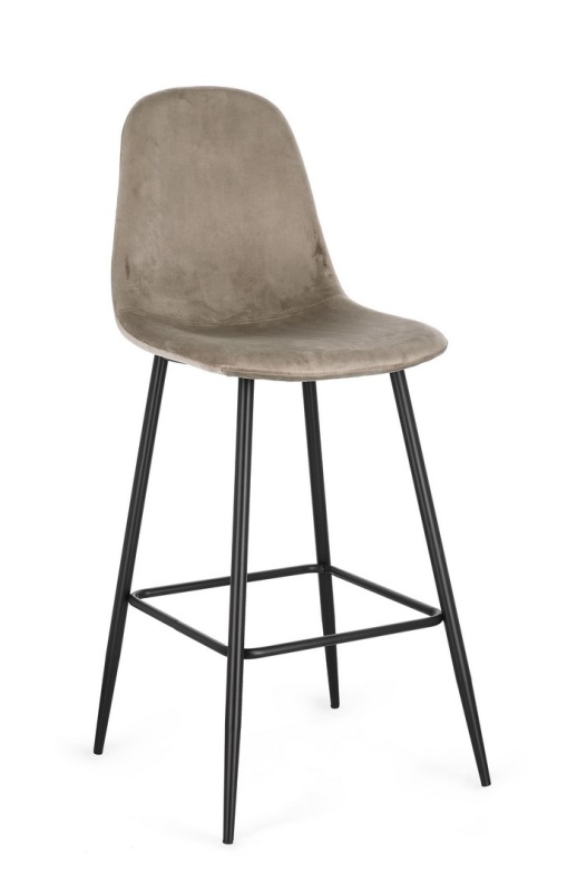 Set de 4 scaune de bar Irelia, cu picioare din oțel negru și tapițerie catifea taupe, 75 cm