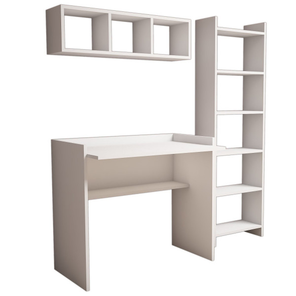 Set de birou, raft si etajera din pal melaminat Matilda alb 90 cm