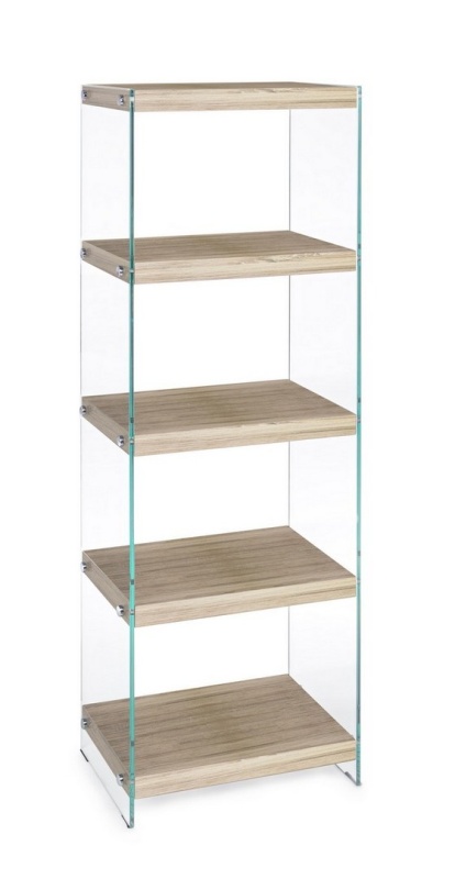 Bibliotecă Kenya din sticlă și lemn cu 5 rafturi 131 cm