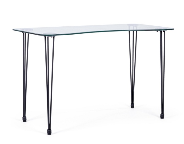 Birou cu blat din sticlă securizată și picioare din oțel vopsit electrostatic, negru, 120x60 cm