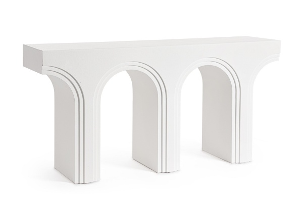 Consolă modelată Rhome, finisaj cu efect material, albă, 160x40x80 cm