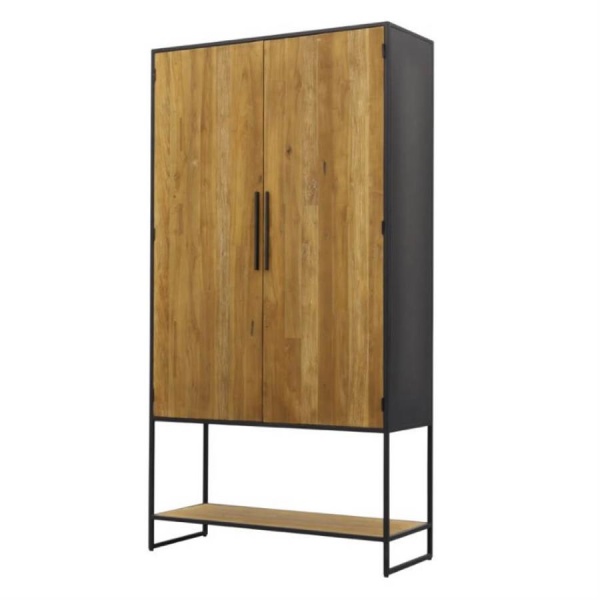 Dulap living Felino din lemn de tec si cadru metalic 220 cm