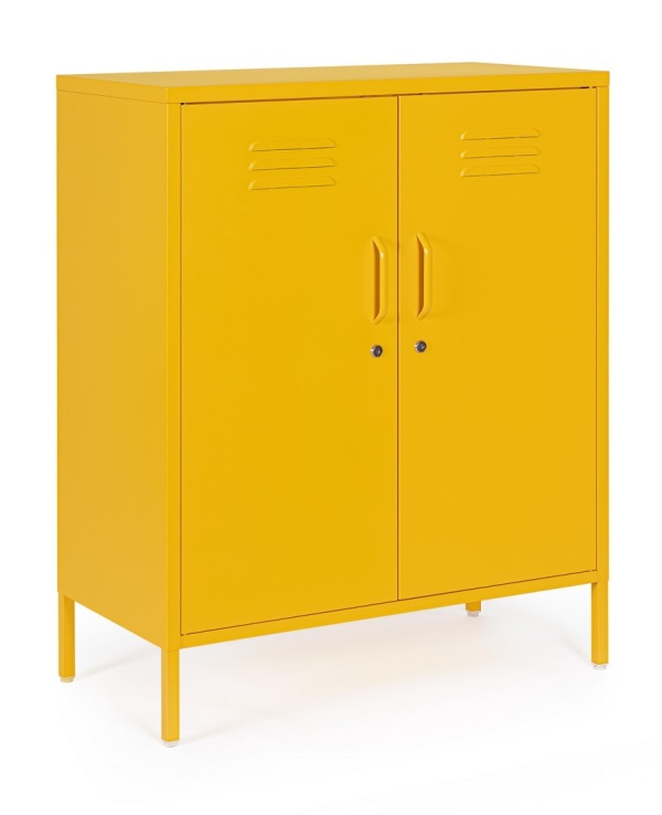 Dulapior Cambridge, cu 2 uși și 2 rafturi ajustabile, din metal vopsit electrostatic, galben, 80x40x101.5 cm