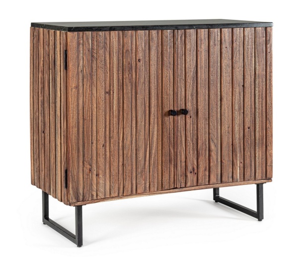 Dulapior Norfolk stil vintage, cu 2 uși, din lemn de acacia, cu blat de marmură și picioare din oțel, 85 x 38 x 85 cm