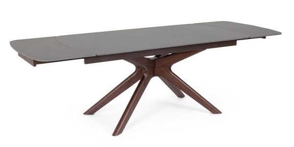 Masă dining Maritta, extensibilă, 6-10 persoane, blat din gresie porțelanată cu efect de marmură, picioare finisaj nuc, 170-250x90x76 cm