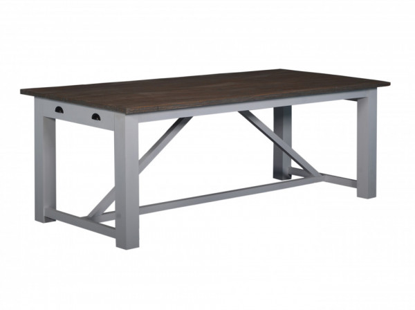 Masa dreptunghiulara cu blat din lemn de tec 220x100x78 cm maro/alb/gri
