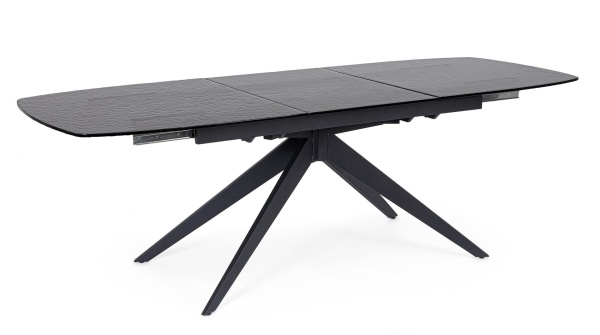 Masă extensibilă Anja, pentru 8-10 persoane, blat din sticlă și picioare din oțel, 180-240x90 cm