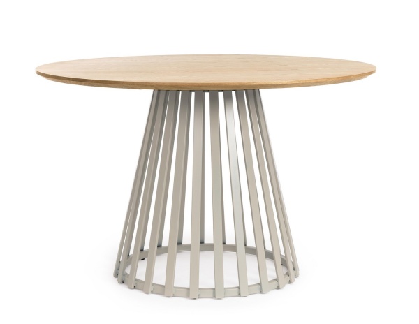 Masă rotundă Cillian, blat natur, picioare gri taupe cald, diametru 120 cm
