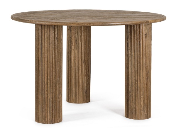 Masă rotundă fixă, pentru 6 persoane, diametru 120 cm, din lemn de mango, maro