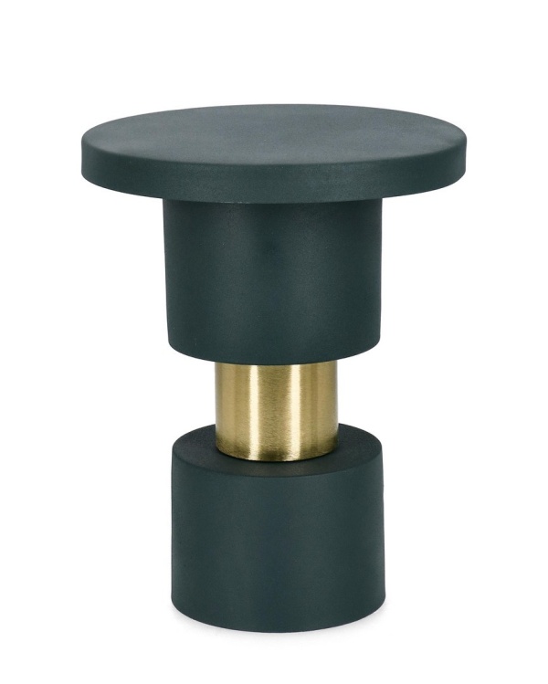 Măsuță de cafea Mitui, rotundă, din metal cu finisaj mat, verde închis, diametru 35 cm, înălțime 45 cm