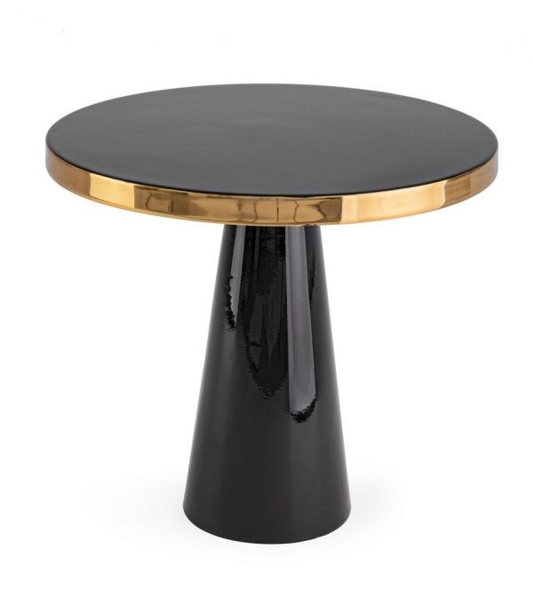 Măsuță de cafea Nandika, rotundă, din oțel emailat negru, margine placată cu alamă, diametru 51 cm, înălțime 47 cm