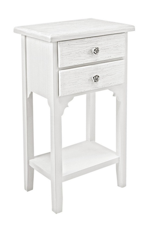 Noptiera Blanc cu 2 uși, din MDF, alb mat, efect albit, 37x26.5x69.5 cm