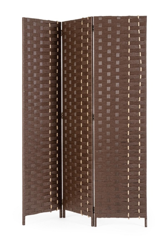 Paravan decorativ 3D Jalila, din hârtie, paie și lemn de plop, maro, 135x180 cm