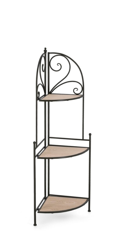 Raft de colț Guenda, cu 3 rafturi, pliabil, metalic și MDF, negru, 49x33x126 cm