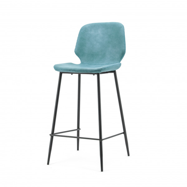 Scaun de bar din imitatie de piele Seashell albastru 42x51x94 cm