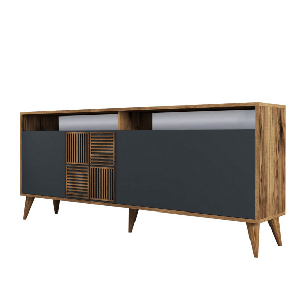 Servanta din pal melaminat Milano nuc si antracit 180x78,6x35 cm