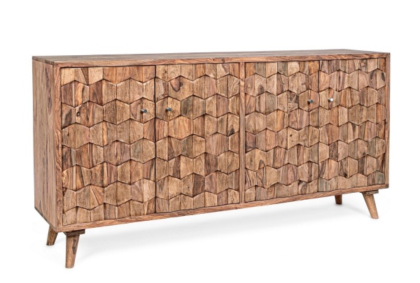 Servanta Kant, cu 4 uși, din lemn de sheesham, finisaj natural, 177x40x90 cm