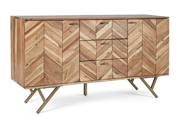 Servanta Raida, 140 cm, cu 2 uși, din lemn de acacia, stil vintage, 140x40x76 cm