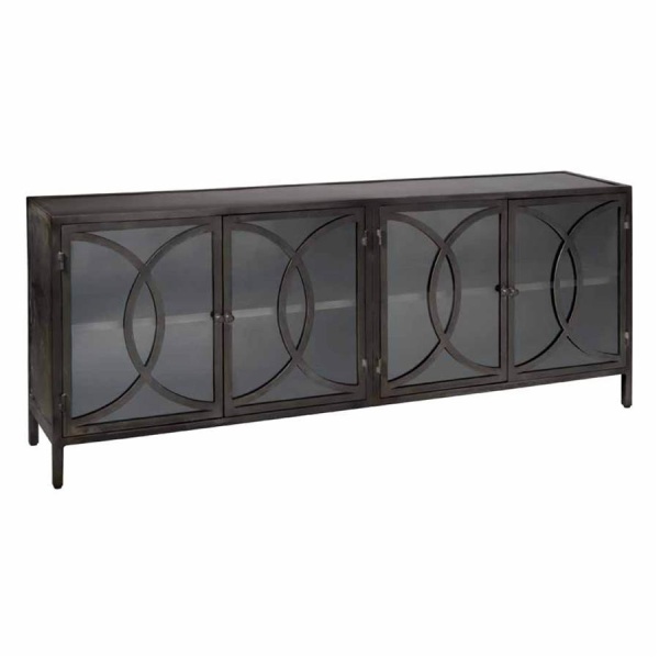 Servanta Stelvio din metal si sticla neagra 200 cm