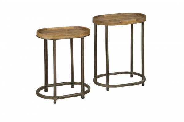 Set 2 masute de cafea ovale din lemn 50x35x65 cm maro