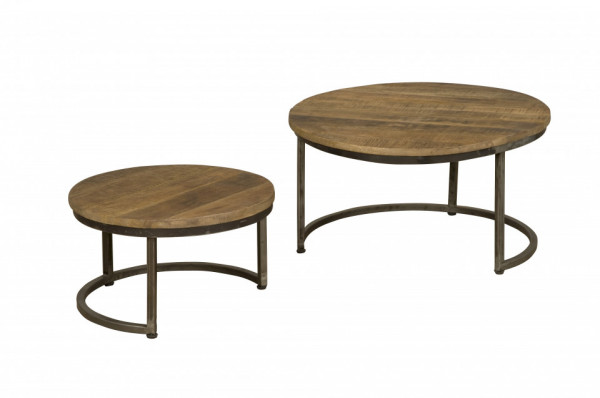 Set 2 masute de cafea rotunde din lemn 72x72x40 cm maro
