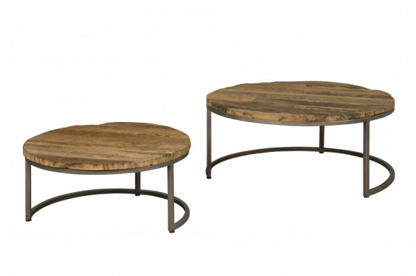 Set 2 masute de cafea rotunde din lemn 90x90x40 cm maro
