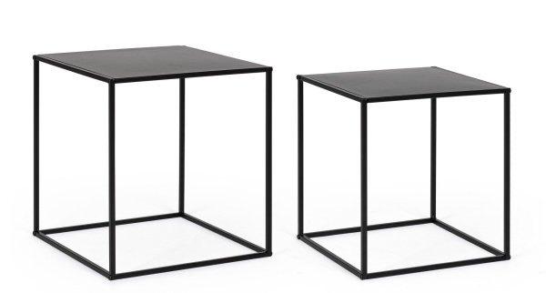 Set de 2 Măsuțe de cafea Alrik, Pătrate, din Oțel Vopsit electrostatic, Negru, 34x34x37 cm și 38x38x41 cm