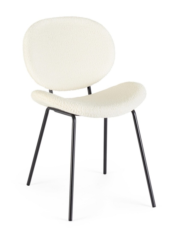Set de 2 scaune Maddie, din țesătură bouclé și metal, alb, 52x59.5x79.5 cm