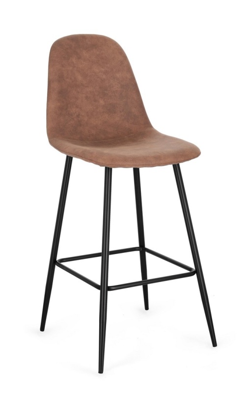 Set de 4 scaune de bar Irelia, cu picioare din oțel negru și tapițerie microfibră coniac, 75 cm