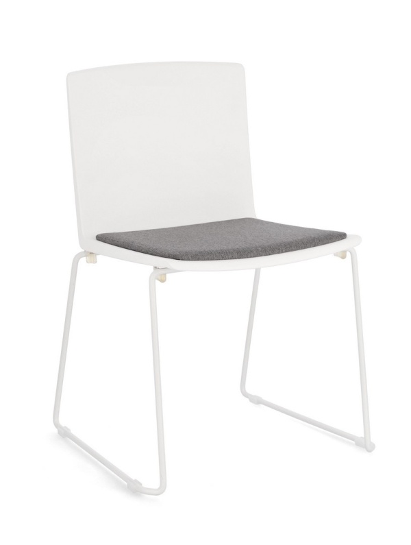 Set de 4 scaune Giulia, din plastic cu șezut tapițat și picioare din oțel vopsit epoxidic, alb/alb, 43.5x50x79 cm