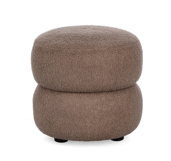 Taburet rotund Gabby, poliester cu efect buclat, Maro, diametru 41 x înălțime 39 cm