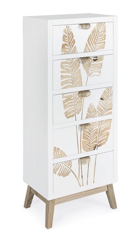 Comodă Folium cu 5 sertare, decor încrustat manual, lemn și MDF, 45x30x109.5 cm