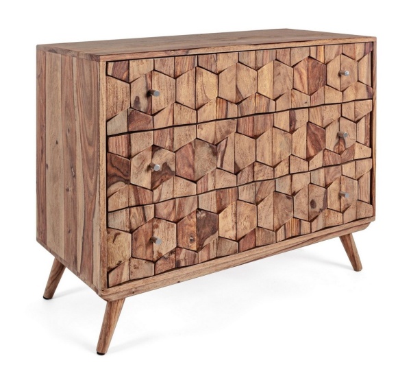 Comodă Kant cu 3 sertare, din lemn de sheesham, finisaj natural, 87.5x40x77 cm