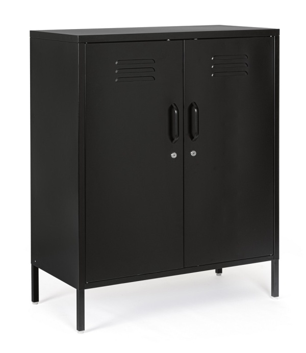 Dulapior Cambridge, cu 2 uși și 2 rafturi ajustabile, din metal vopsit electrostatic, negru, 80x40x101.5 cm