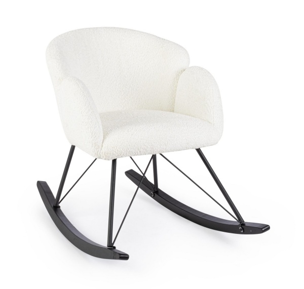 Fotoliu balansoar Sibilla, din poliester efect bouclé, stil vintage, alb, 86 x 62 x 72 cm