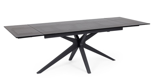 Masă extensibilă dreptunghiulară, 8-10 persoane, blat din sticlă securizată modelată, picioare din oțel vopsit electrostatic, 160-240x90 cm