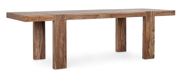 Masă extensibilă Sunderland, 10 locuri, din lemn de sheesham, finisaj natural, 175-265x90x76 cm
