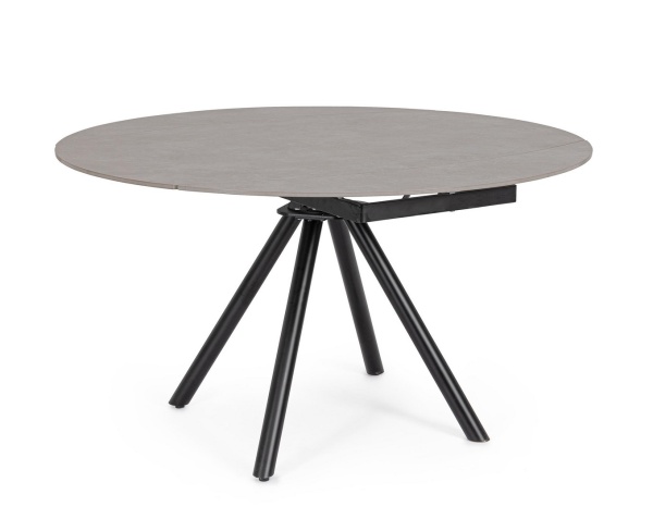 Masă rotundă extensibilă, 2-6 locuri, blat ceramică porțelanată efect marmură, bază din oțel, negru/gri, diametru 87/135 cm