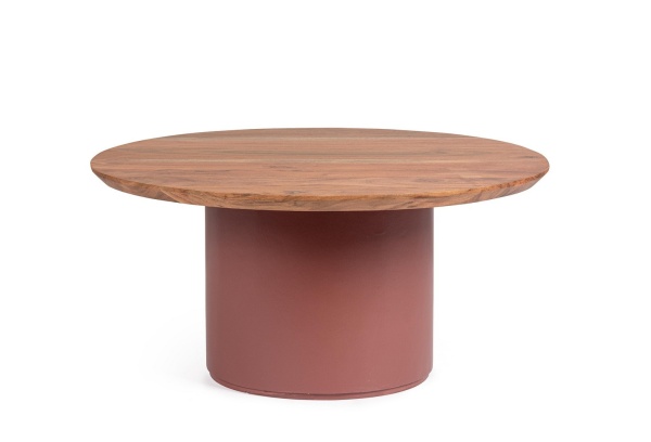 Măsuță de cafea Ojas, rotundă, din lemn de acacia și MDF, teracotă, diametru 70 cm