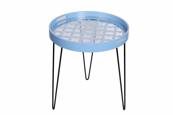 Masuta de cafea rotunda din MDF si sticla River 50x50x40 cm albastru