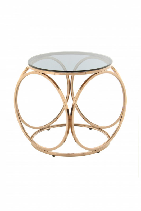 Masuta de cafea rotunda din sticla Whitney 50x50x52 gri/auriu