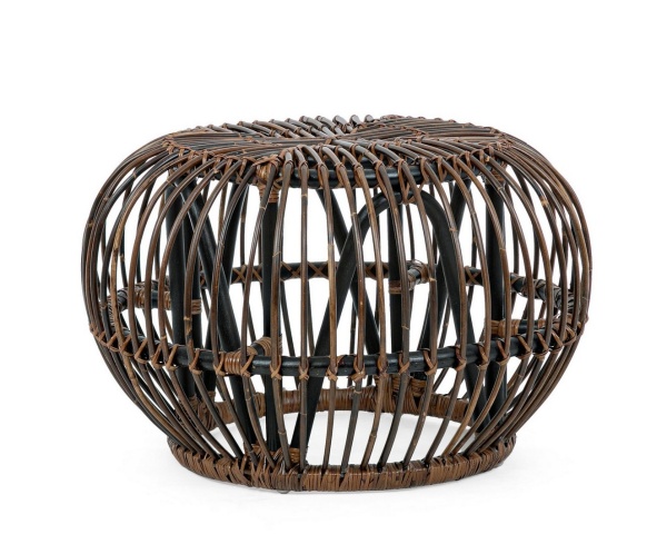 Măsuță de cafea tip puf Doradal, cu model Croco, din ratan, cu finisaj natural, diametru 65 cm, înălțime 44 cm