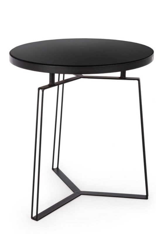 Măsuță de cafea Zaira, rotundă, cu blat din sticlă și cadru metalic, neagră, diametru 50 cm, înălțime 55 cm