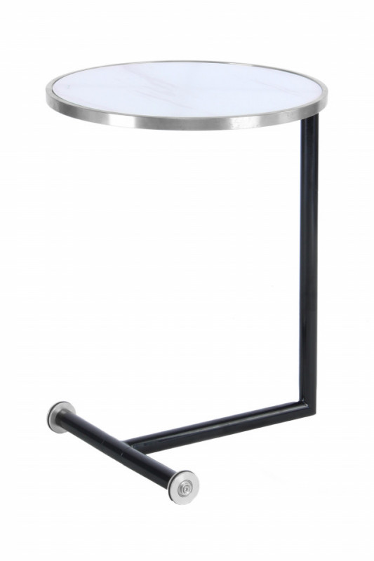 Masuta laterala rotunda din sticla Servant 46x46x62 alb/argintiu