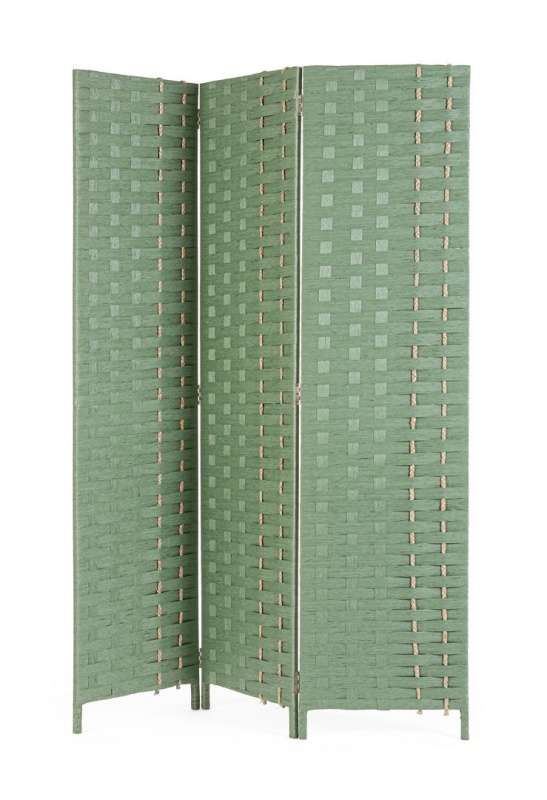Paravan decorativ 3D Jalila, din hârtie, paie și lemn de plop, verde, 135x180 cm