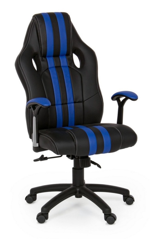 Scaun de birou Spider, reclinabil, cu suport lombar, din piele ecologică, albastru