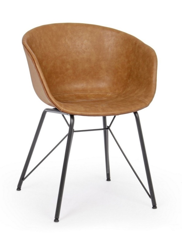 Scaun Nordic din piele ecologică, maro, 59 x 54.5 x 80 cm