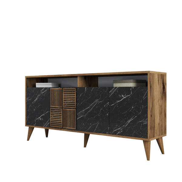 Servanta din pal melaminat Milano nuc si marmură neagră 160x78x35 cm