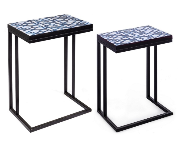 Set 2 măsuțe de cafea Neapolis, cu cadru metalic și blat imprimat, 40.5x30x56 cm și 45.5x33x62.5 cm